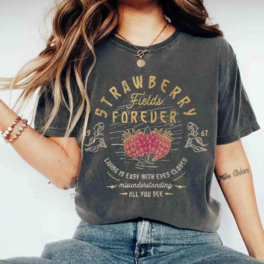 Old School Band Tee, Vintage Retro Band Tee, Beatle Strawberry Fields Rock Band Shirt, Oversized Trendy Shirts, vintage graphic tee