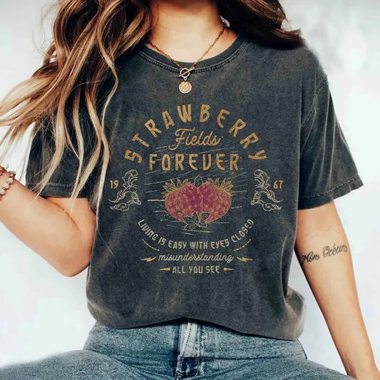 Old School Band Tee, Vintage Retro Band Tee, Beatles Strawberry Fields Rock Band Tee, Oversized Trendy Shirts