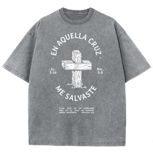 On That Cross Unisex Washed T-Shirt, Christian t shirts, Christian Jesus  t shirts, Vintage 90s Graphic Tee Gift Cotton Top, Mineral color