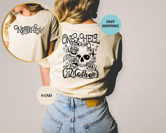 One Hell Of A Mother Shirt, Trendy Mother Tee, Mama Retro Fun Skeleton Design Tee, Mothers Day Gift, Sassy Mom Life Tshirt, Motherhood Tee