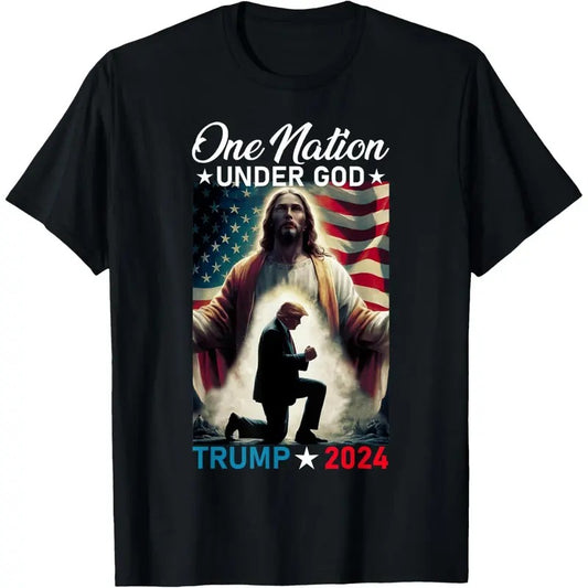 One Nation Under God Trump 2024 God American Flag Christian T-Shirt made in usa