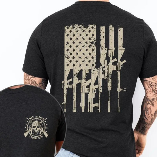 One Nation Under God, 2nd Amendment Patriotic American T-Shirt - Men's Basic Letter Print Crew Neck Tee, Summer Clothes, Father's Day, Christmas, Birthday Gifts For Men - Men's T-shirts, Menswear, 4th of July T-Shirt TPT1892TS