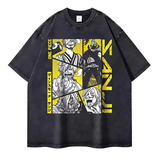 One Pece T-shirt - Vintage wash T-shirt - Anime Graphic Unisex Short Sleeve Tee Casual Cotton