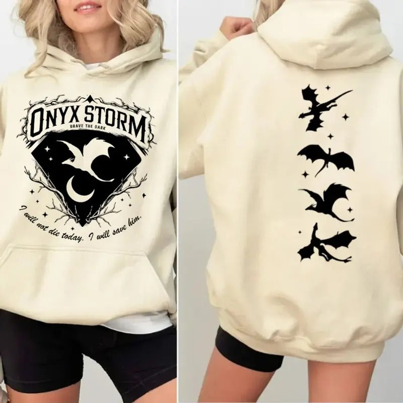 Onyx Storm Brave The Dark Shirt, Fourth Wing Series Sweatshirt For Fan, Sorrengail Dragon Rider Hoodie, Gift For Book Lover, Unisex Sweater Pullover Tee