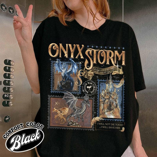 Onyx Storm Dragon Comfort Color Shirt, Basgiath War College Shirt, Dragon Rider Shirt, Fantasy Book Club Stamp Shirt, Fourth Wing Series Shirt, Tairn&Andarna