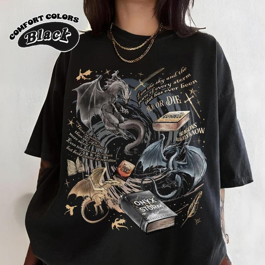 Onyx Storm T-Shirt | Fourth Wing Series Shirt | Dragon Rider | Bookish Tee Gift For Book Lover | Fantasy Book | Tairn&Andarna