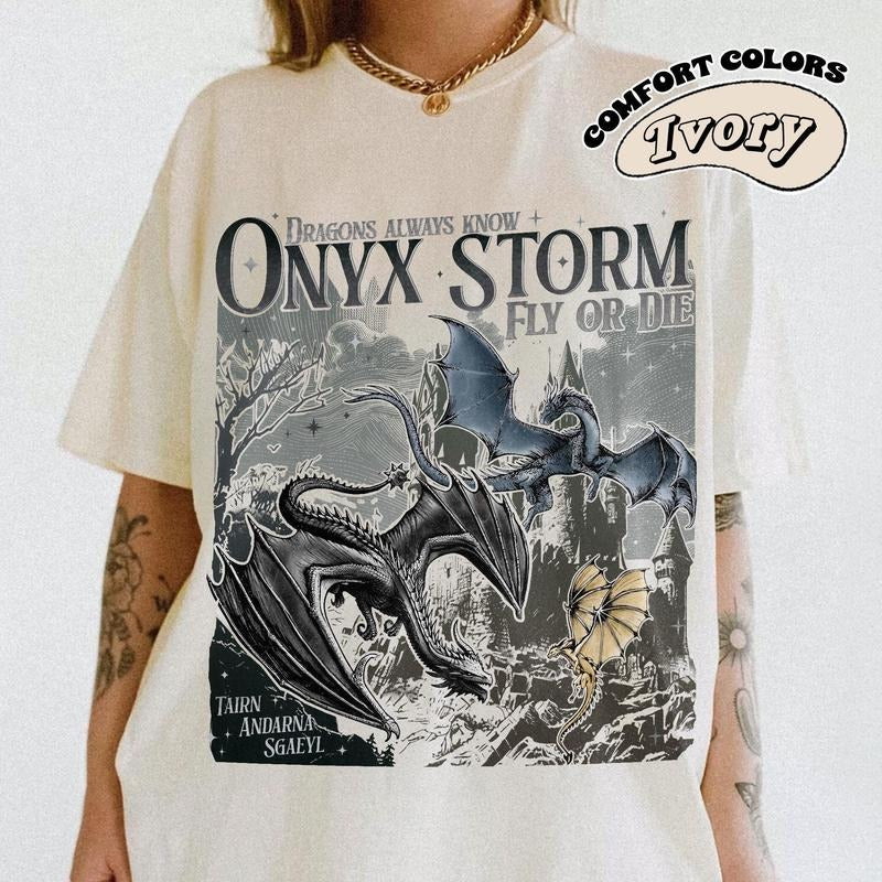 Onyx Storm T-Shirt | Fourth Wing Series Shirt | Dragon Rider | Bookish Tee Gift For Book Lover | Fantasy Book | Tairn&Andarnastyle{n002}2