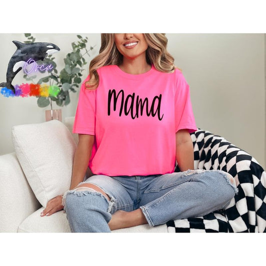 Orca ~ "MAMA" or Custom Words Puff Unisex T-shirts ~ Comfort Colors Womenswear