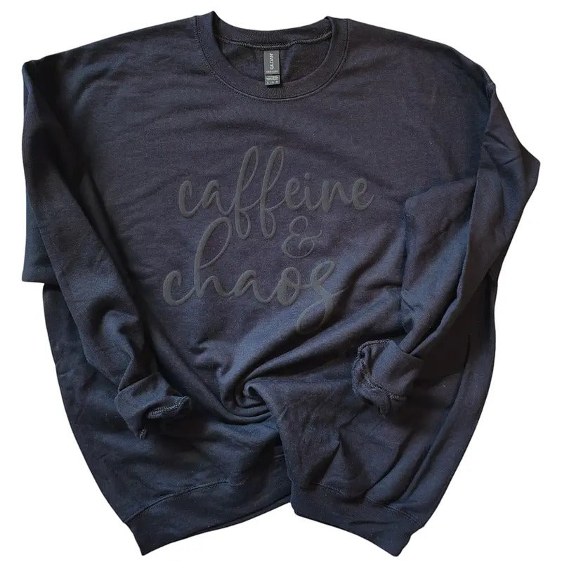 Orca ~ CAFFEINE & CHAOS Unisex Sweatshirts with Puff ~ Small - 4XL Crewneck Casual Womenswear  Comfortable Fit Cute