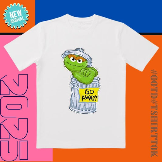 Oscar The Grouch Tee |   'Go Away!' Silly Slogan |   Colorful Graphic Tee |    Casual Humorous Wear