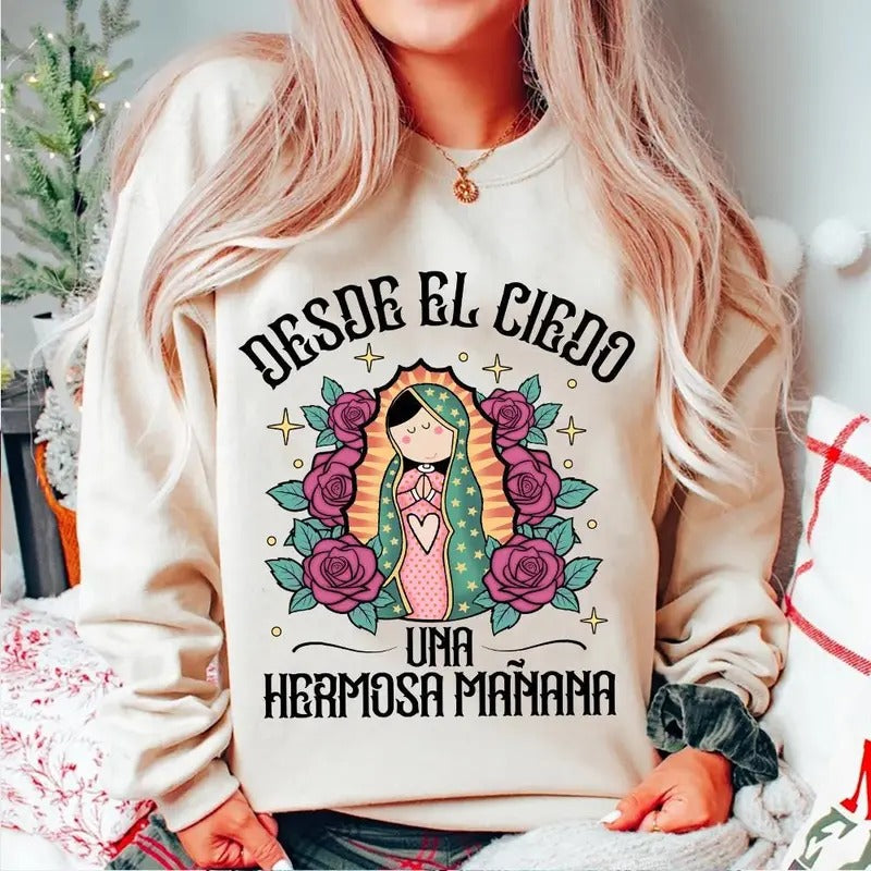 Our Lady Of Guadalupe Tshirt Sweatshirt, Nuestra SeÑOra De Guadalupe Shirt, It's Abuelita And Pan Dulce Season, Unisex Sweater Pullover Tee