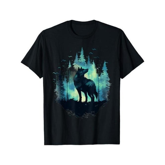 Outdoor men's crew neck T-shirt, comfortable and breathable, Wolf rainbow animal lovers art landscape wildlife T-shirt, everything goes with it Made in USA