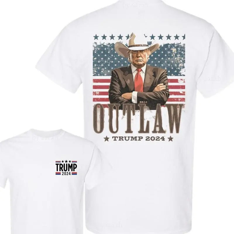 Outlaw For Presiident Trump Cowboy 2024 Shirt, Election 2024, Western Trump Cowboy Shirt, Crewneck Cotton Menswear Top Unisex Classic