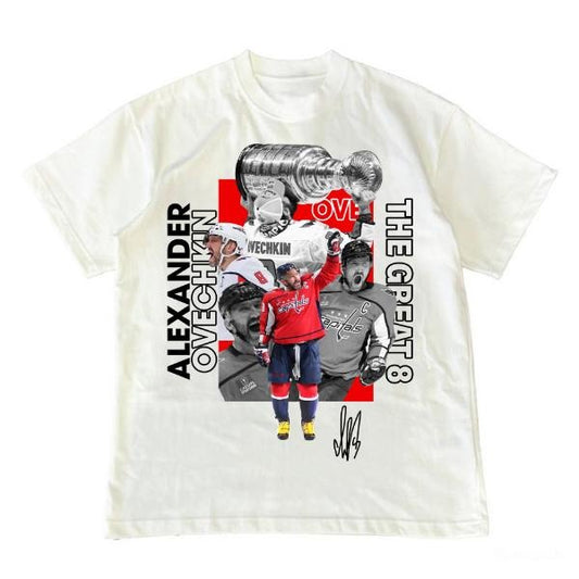 Ovechkin The Great 8 T-Shirt, 895 Goals Tribute Graphic Tee, Unisex Hockey Legend Shirt for Men & Women, Washington Fanwear, Retro Sports Gift Top