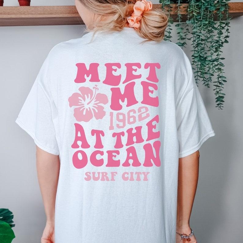 Oversized Aesthetic Beach Shirt, 2 Sides Coconut Girl Aesthetic, Words on Back Beachy Tee, Oversized Shirt Beach Coverup, Y2K Retro Beach, Surf City