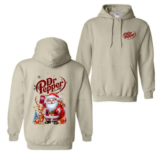 Oversized Dr Pepper Santa Christmas Hoodie, Suitable For Men And Women, Vibrant Patterns, Full Color, Classic Cotton, Trendy Hoodie