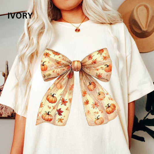 Oversized Fall Bow Shirt, Comfort Colors Bow Shirt,  Summerween shirt, Comfort Colors Halloween Shirt, Casual Shirt Unisex, Halloween Clothing, Graphic Halloween Apparel, Casual Cotton T-shirt, Unisex Halloween