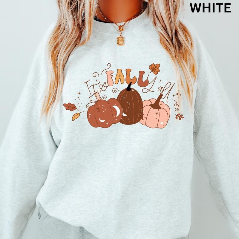 Oversized Fall Crewneck Sweatshirt, It's Fall Yall Crewneck, Retro Sweatshirt Graphic Oversized Halloween Graphic Crewneck, Cotton Pullover Spooky Season Sweater