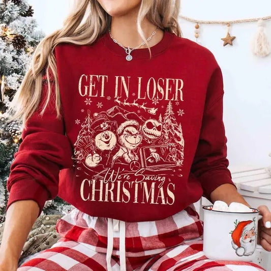 Oversized Retro Get In Loser We're Saving Christmas Shirt, Christmas Shirt, Christmas Family Shirt, Christmas Gift, Funny Christmas Shirt