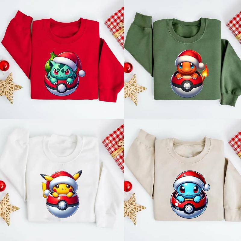 POKEMON Christmas Sweatshirt, Anime Sweatshirt, 90's Pokemon Lovers Christmas SweatShirt, Christmas Gifts For Pokemon Lovers, Pokémon Christmas Sweatshirt, Bulbasaur Christmas Shirt, Pikachu Christmas, Charmander Christmas, Gengar Christmas, Jigglypuff