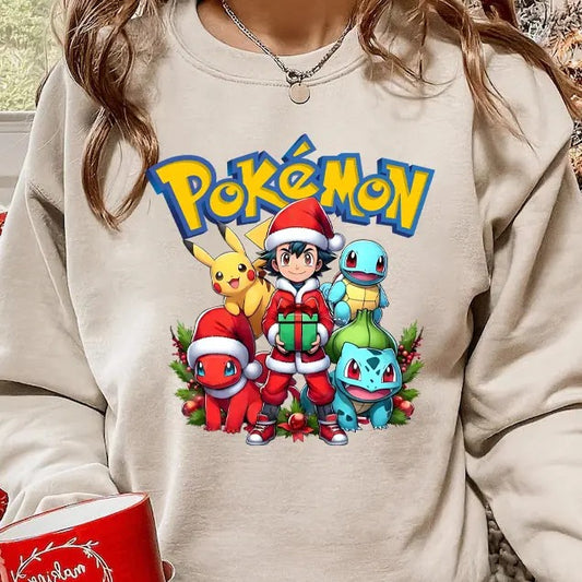 POKEMON Christmas Sweatshirt, Anime Sweatshirt, 90's Pokemon Lovers Christmas SweatShirt, Christmas Gifts For Pokemon Lovers, Pokémon Christmas Sweatshirt, Bulbasaur Christmas Shirt, Pikachu Christmas, Charmander Christmas, Squirte Christmas