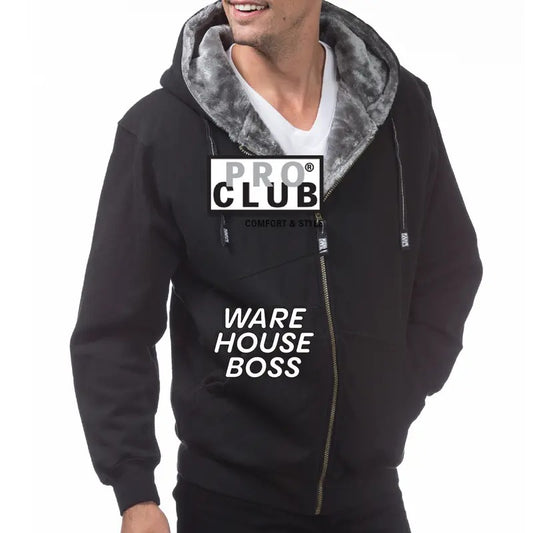 PROCLUB Men's Heavyweight Pile Jacket PRO CLUB Full Zipper Hoodie Casual Fur Jackets Relaxed Fit Warm Full Zip Jackets Hip Hop Harem