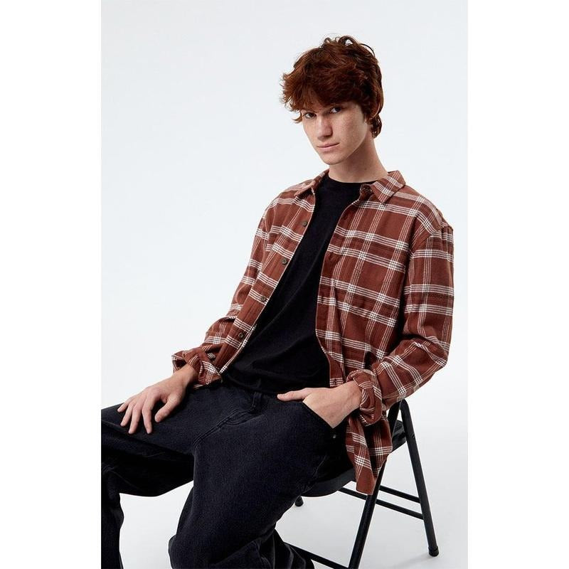 PacSun Men's Brown Classic Plaid Shirt