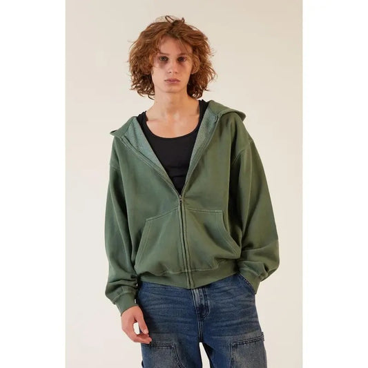 Pacsun Men's Green Vintage Wash Full Zip Hoodie