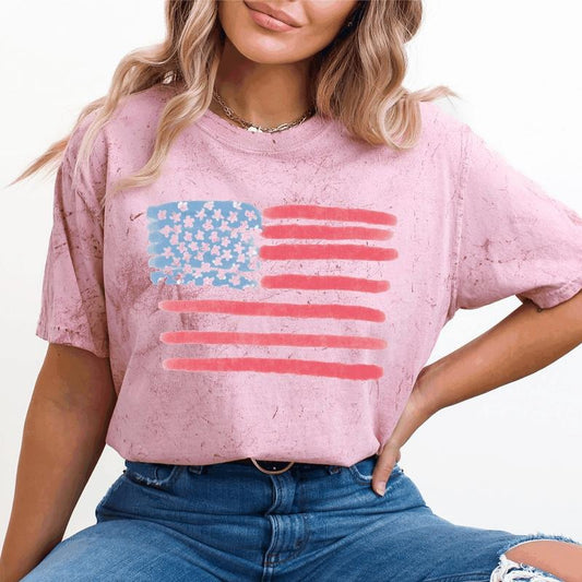 Painted Flag, Fourth of July, America, Patriotic, USA, Comfort Colors Color Blast T-Shirt, Women's Comfort Colors Tee
