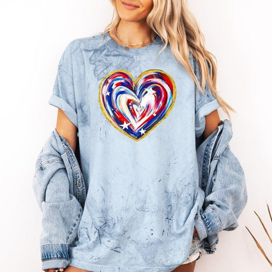 Painted Patriotic Heart, America, USA, Stars, 4th of July, Color Blast Tshirt Comfort Colors T-Shirt, Women's Comfort Colors Tee