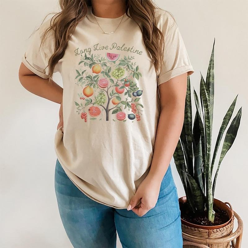 Palestinian Fruits Aesthetic Tee for Human Rights,  Free Palestine T-Shirt, Free Palestine Gaza Shirt, Casual Cotton Top Womenswear Check Comfortable