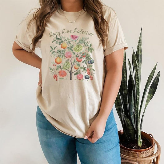 Palestinian Fruits Aesthetic Tee for Human Rights,  Free Palestine T-Shirt, Free Palestine Gaza Shirt, Casual Cotton Top Womenswear Check Comfortable