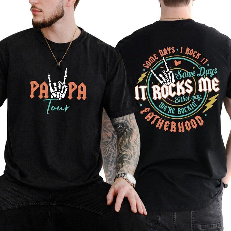 Papa Tour Shirt, Fatherhood Shirt, Some Days I Rock It Shirt, Papa Lighting Bold Shirt, Father's Day Funny Shirt Breathable Casual Fabric Menswear