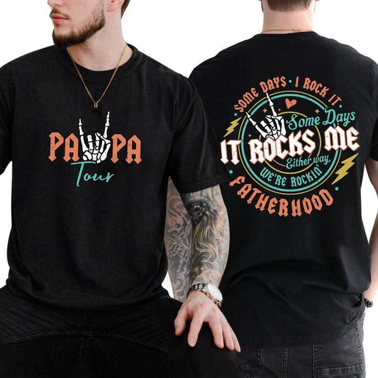 Papa Tour Shirt, Fatherhood Shirt, Some Days I Rock It Shirt, Papa Lighting Bold Shirt, Father's Day Funny Shirt Breathable Casual Fabric Menswear