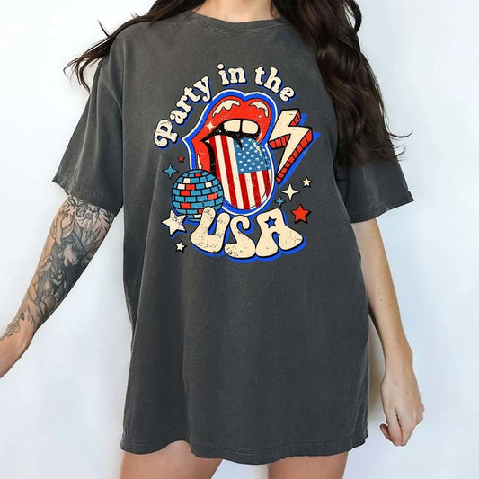 Party In The USA Shirt, Funny 4th Of July Tee, Independence Day Graphic Vintage Printed Tee, Sassy Girl Tee, Patriotic Shirt For Women, Comfy Fabric Graphic Tee, Retro Casual Women's Tops, Oversized Womenswear, Comfort Cotton Relaxed Fit Chic Style
