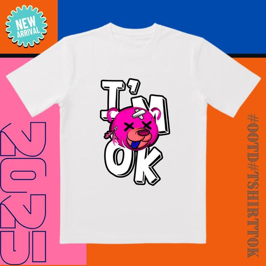 'I'm OK' Black Tee |   3D Cut & Neon Clash |   Trendy All-Day Style for Streetwear/Date/Party