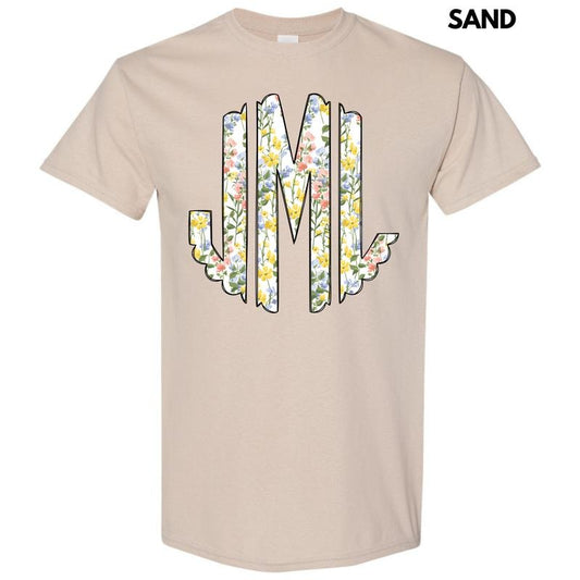 Pastel Blooms Monogram Gildan Short Sleeve T-Shirt 'NLB'