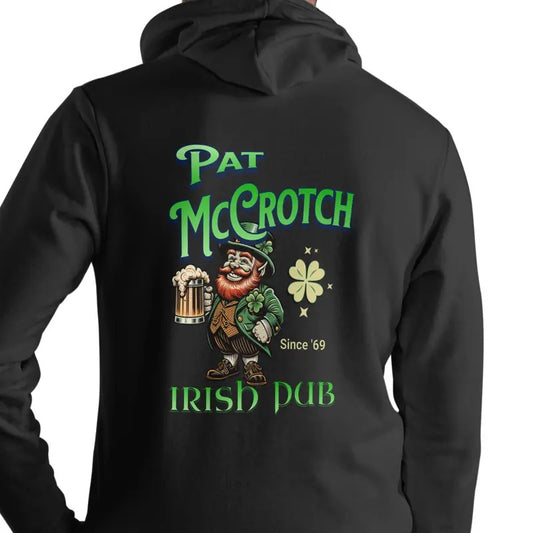 Pat McCrotch Irish Pub Hoodie Unisex - Black Casual Sweatshirt with Graphic Design Featuring Pat McCrotch, Since 69, Irish Pub