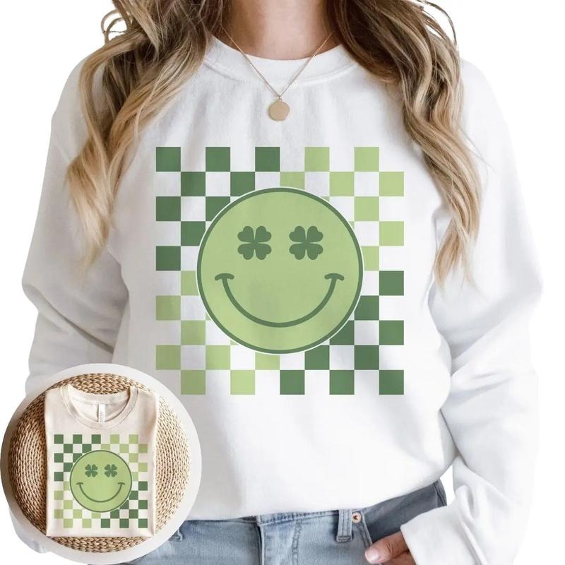 Patricks Day Retro Clover Smiley Sweatshirt
