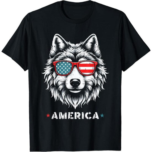 Patriotic 4th Of July Wolf USA American Flag Great Merica T-Shirt.made in usa