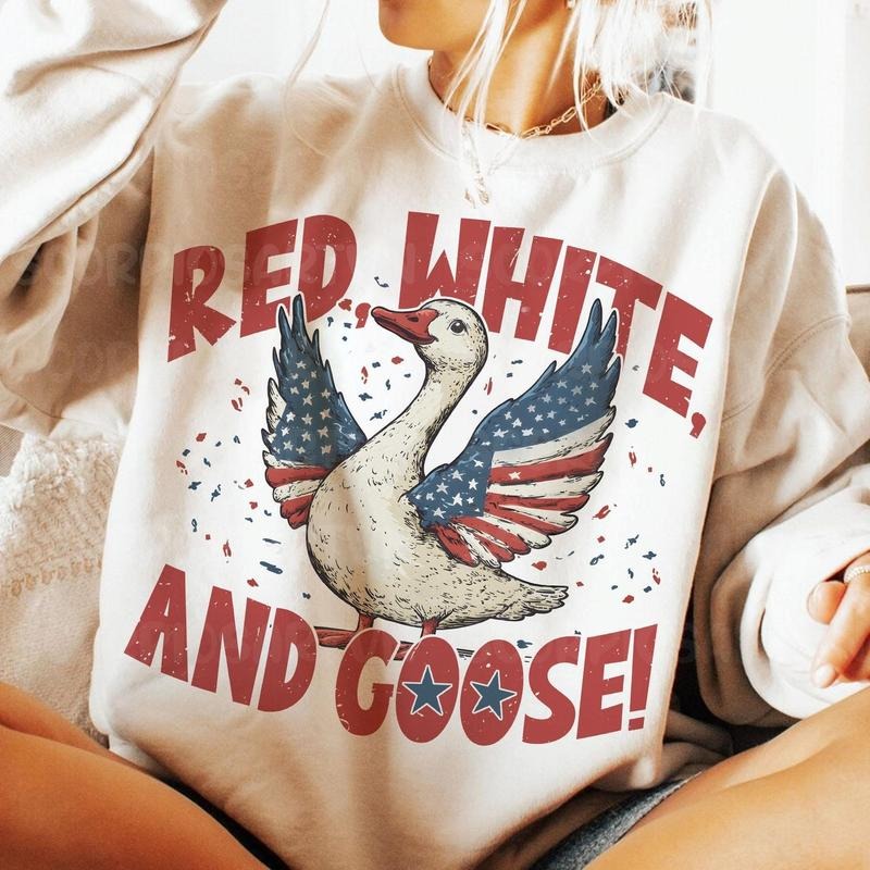 Patriotic 4th of July Goose Sweater, Retro Red White and Goose Funny Tee, America Coquette July 4th Independence Day Gift, Patriotic Memorial Day Shirt