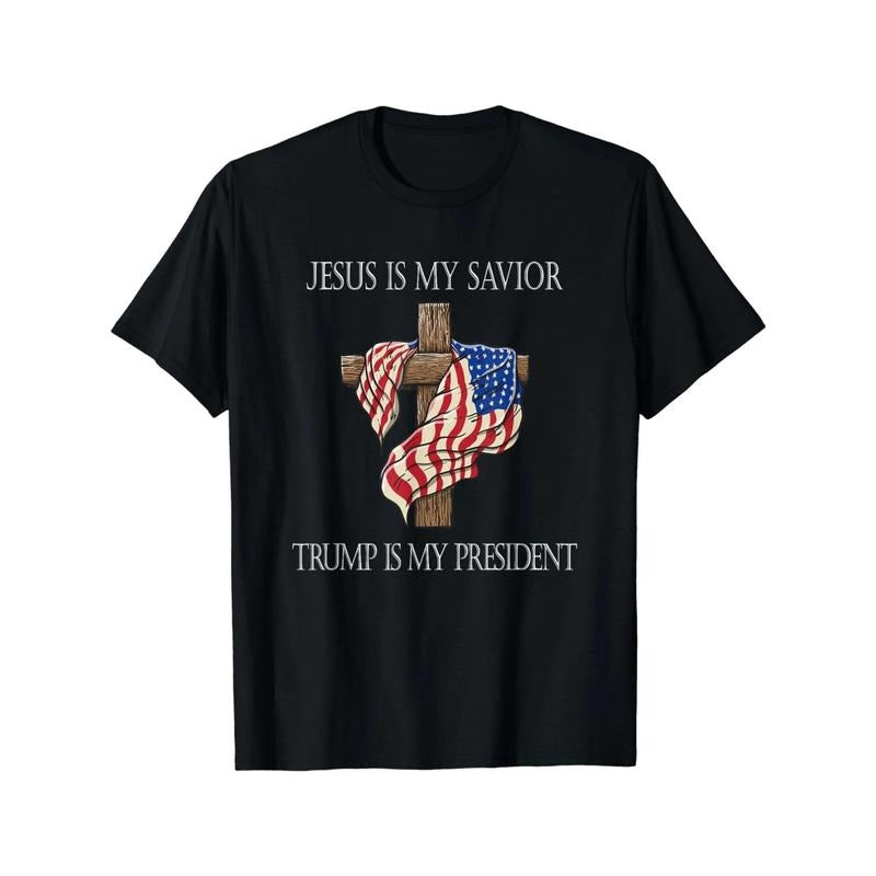 Patriotic American Flag & Jesus Graphic Tee - Soft Cotton, Breathable Men's T-Shirt for Running & Casual Wear, Sizes S-XXXL made in usa
