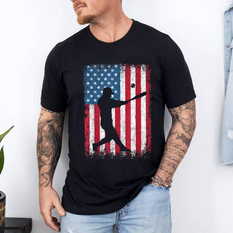 Patriotic Baseball 4th Of July Men USA American Flag Boys T-Shirt | 100% Cotton Tee, Top Menswear