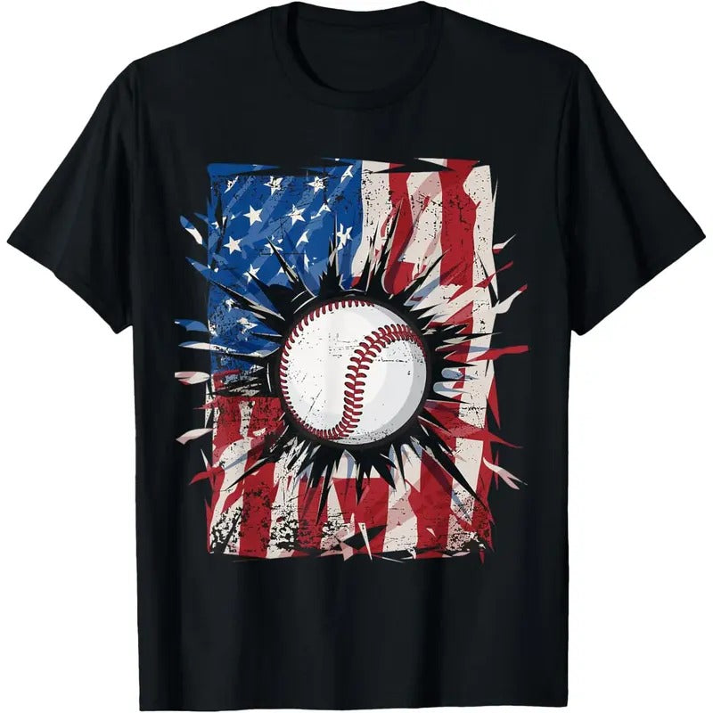 Patriotic Baseball 4th Of July Men USA American Flag Boys T-Shirt made in usa