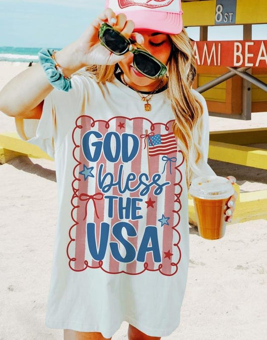 Patriotic Coquette T-shirt, American sweatshirt, God Bless The USA shirt, Red White and Blue shirt, Hand Drawn, USA shirt, Coquette shirt, Preppy Patriotic