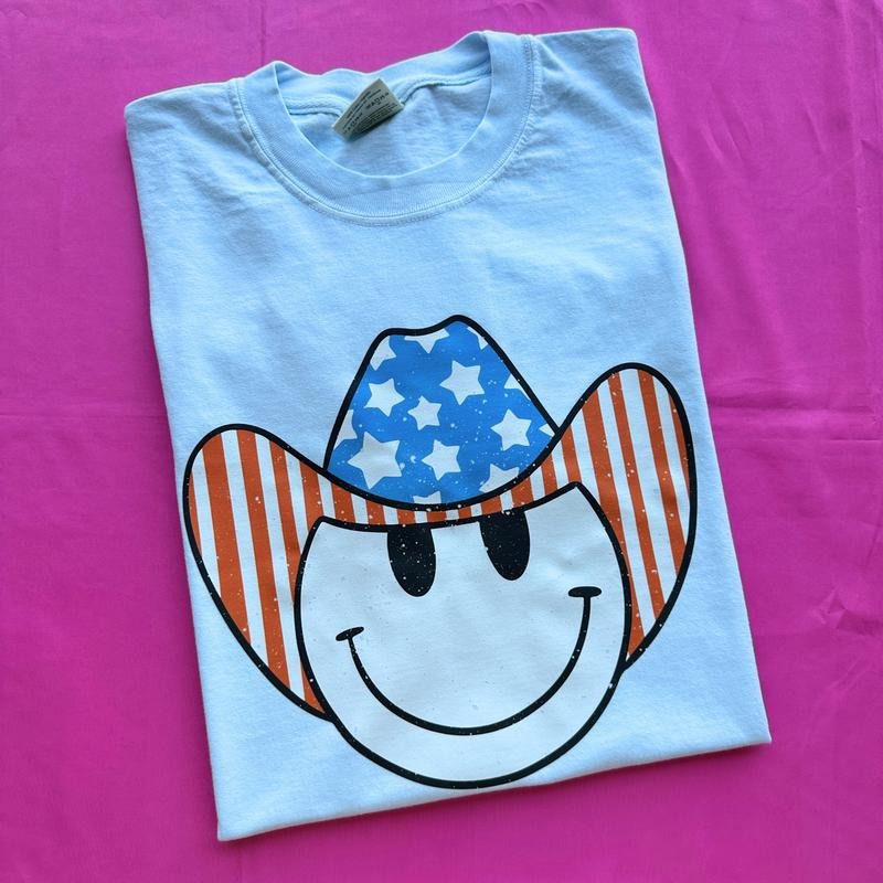 Patriotic Cowboy Happy Face Comfort Colors T-Shirt