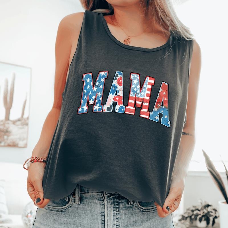 Patriotic Mama, Fourth of July, America, Patriotic, USA Comfort Colors Tank Top, Women's Comfort Colors Tank Top