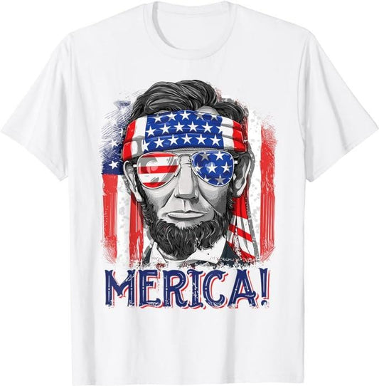 Patriotic Shirts For Men, Abraham Lincoln 4th Of July Merica American Flag T-Shirt Menswear Casual Cotton Fashion Top