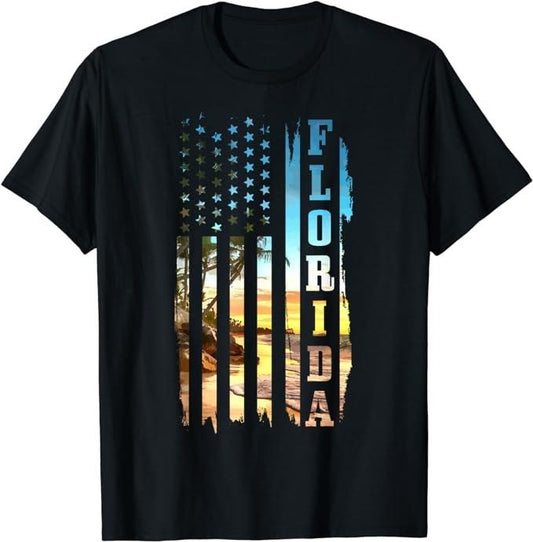 Patriotic Shirts For Men, Florida American Flag Pride Beach Surfer Patriotic Gift T-Shirt Menswear Top Casual Cotton Basic Fashion