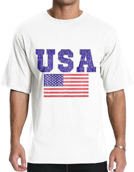 Patriotic Shirts For Men, USA Flag American Patriotic Regular T-Shirt Menswear Casual Cotton Fashion Top